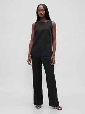 NWT GAP Black sz 12 Low Rise Linen-Blend Flare Pants Lightweight